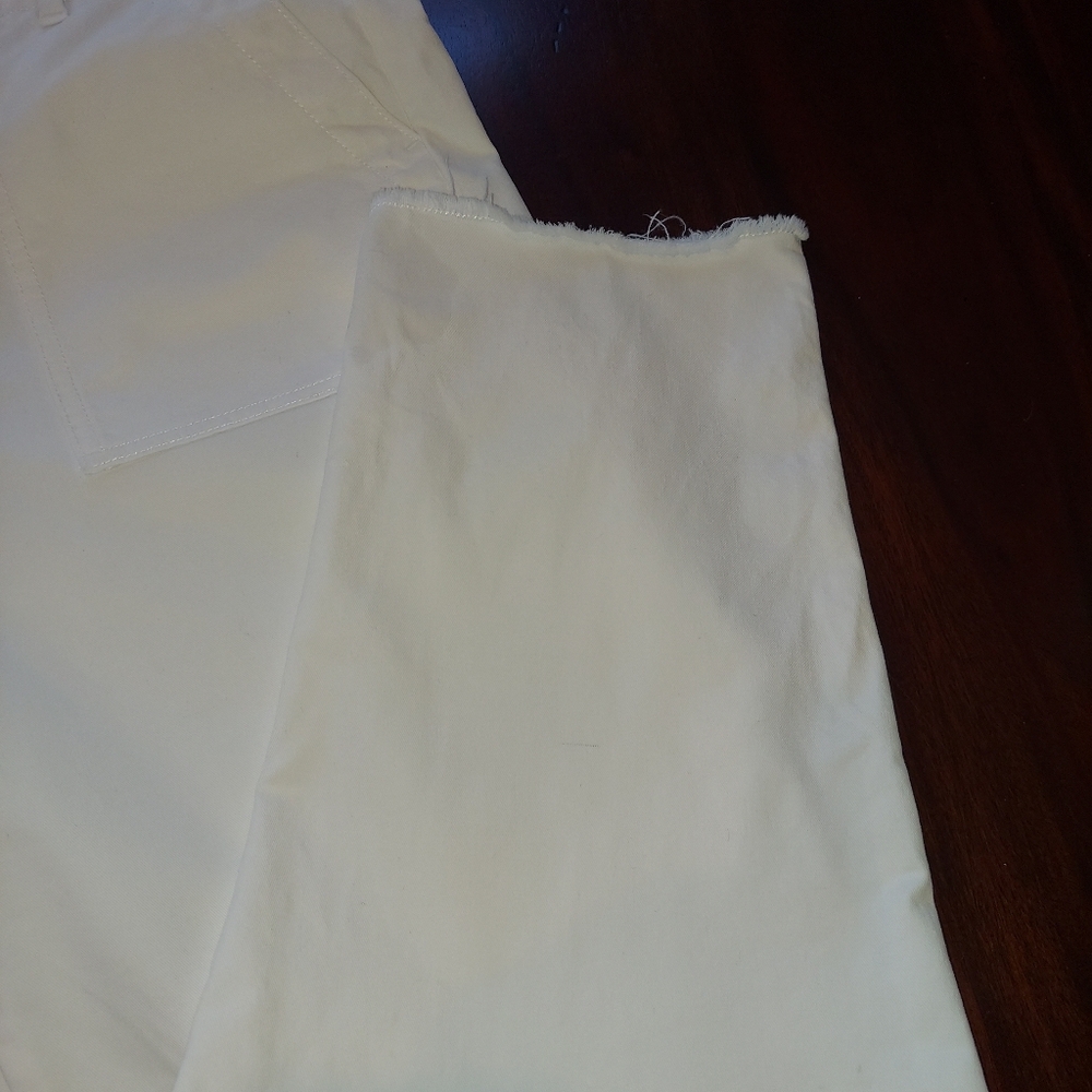 Banana Republic White Girlfriend Authentic Chino Pant  Raw Hem Sz 12 - Picture 13 of 17